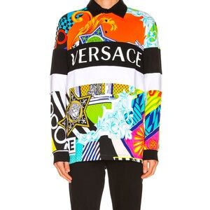 NEW VERSACE 2020 Runway Pop Temple Box logo patchwork polo top M